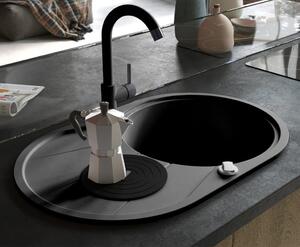 Chiuvetă de bucătărie din granit cu o cuvă, negru, oval