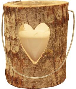 Felinar lemn model inimă Ø 21 H 26 cm crem