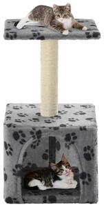 Ansamblu pisici, stâlp funie sisal, gri, 55 cm, imprimeu lăbuțe