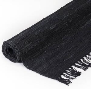 Covor țesut manual Chindi, din piele 80x160 cm Negru