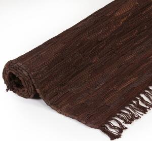 Covor țesut manual Chindi din piele 160x230 cm, Maro