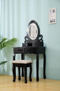 Set Eva, Masă de toaletă cu oglindă iluminată bandă LED, control touch, 4 sertare, scaun, Negru