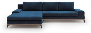 Colțar extensibil cu tapițerie de catifea Windsor & Co Sofas Astre, pe partea stângă, albastru