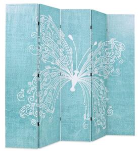Paravan cameră pliabil, albastru, 200 x 170 cm, fluture