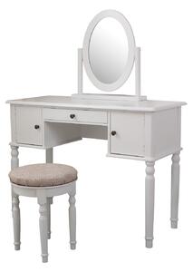 Set Melissa, Masă de toaletă pentru machiaj cu scaun, oglindă și 3 sertare, Alb