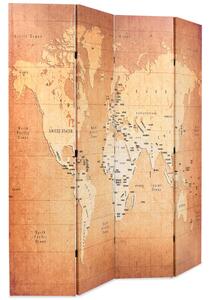 Paravan de cameră pliabil, galben, 160 x 170 cm, harta lumii