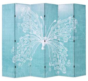Paravan cameră pliabil, albastru, 228 x 170 cm, fluture