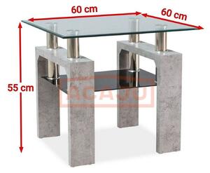 Masuta LISA D, beton, sticla securizata, 60x60x55 cm