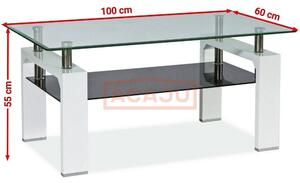 Masuta LISA 2, transparent/alb, sticla securizata/MDF, 100x60x55 cm