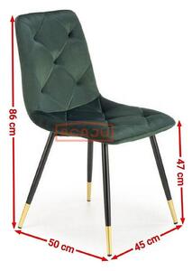 Scaun K438, verde inchis/negru, stofa catifelata/metal, 45x50x86 cm