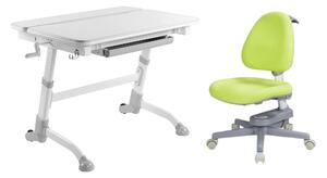 Birou ergonomic ajustabil pentru copii ErgoK DYA Gri + Scaun de studiu ergonomic reglabil pentru copii Ergok Rona Verde