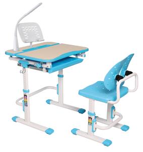 Set complet birou și scaun copii ergonomic reglabil în înălțime ErgoK REIA Albastru-Protectie Pardosea Cadou!