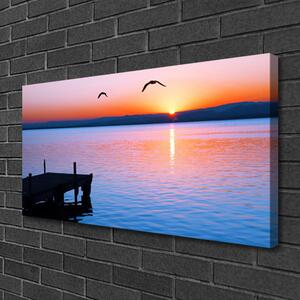 Tablou pe panza canvas Marea Podul Soare Peisaj Albastru Galben Negru