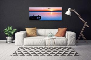 Tablou pe panza canvas Marea Podul Soare Peisaj Albastru Galben Negru