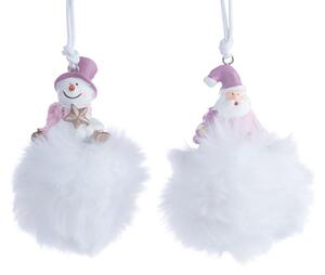 Decoratiune Craciun din rasina, Set 2 globuri Mos Craciun si Om de zapada, mov, 10cm