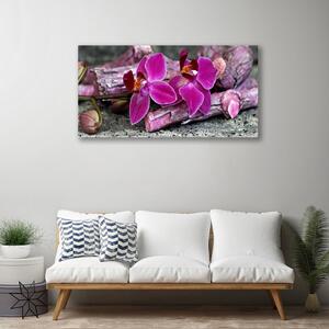 Tablou pe panza canvas Lemn Flori Floral Maro Rosu