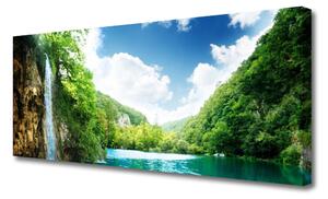 Tablou pe panza canvas Mountain Forest Lake Nature Maro Verde Albastru