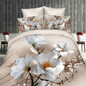 Lenjerie de pat digital print 3D (WHITE MAGNOLIA) - (PEA-FOWL)
