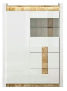 Vitrina ALAMEDA, alb/stejar, PAL/sticla securizata, 102x41x141 cm