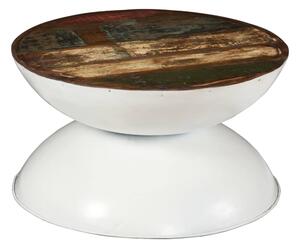 Măsuță de cafea, bază albă, 60x60x33 cm, lemn masiv reciclat