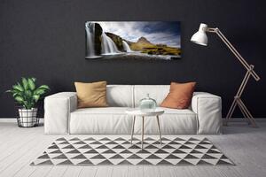 Tablou pe panza canvas Munții Waterfall Peisaj Gri Alb