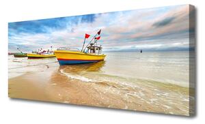 Tablou pe panza canvas Ambarcațiuni Sea Beach Peisaj Brun Verde Roșu Albastru