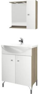 Set mobilier baie Savini Due Bicolor 65 cm, incl. bază lavoar, lavoar și dulap cu oglindă și spoturi LED