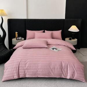 Lenjerie Premium Damasc, bumbac 100%, 6 piese, pat 2 persoane, roz