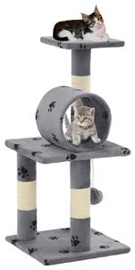 Ansamblu pisici, stâlpi funie sisal, 65 cm imprimeu lăbuțe, gri