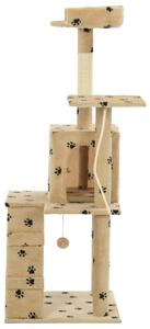 Ansamblu pisici, stâlpi funie sisal,120 cm bej, imprimeu lăbuțe