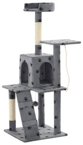 Ansamblu pisici stâlpi funie sisal, 120 cm imprimeu lăbuțe, gri