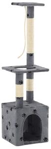 Ansamblu pisici, stâlpi funie sisal, 109 cm imprimeu lăbuțe gri