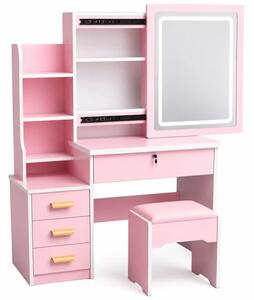 SET CRYSTAL - Masuta de machiaj cu oglinda iluminata LED - PINK