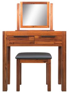 Masă de toaletă cu scaun și oglindă, lemn masiv de acacia