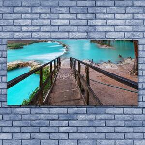 Tablou pe panza canvas Scari Lacul Arhitectura Maro Negru Albastru