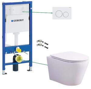Set vas wc suspendat rimless cu capac soft close Oslo, rezervor incastrat si clapeta alba Geberit