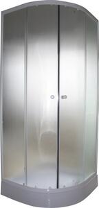 Set cabină de duș semirotundă cu cădiță duș joasă 90x90x195 cm sticlă securizată mată profil alb