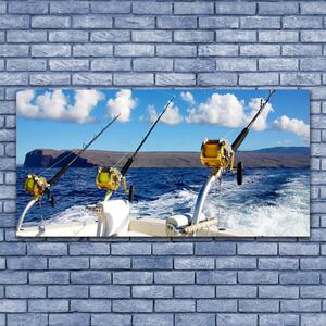 Tablou pe sticla Peisaj de pescuit maritim Verde Negru Alb Albastru