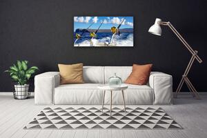 Tablou pe panza canvas Peisaj de pescuit maritim Verde Negru Alb Albastru