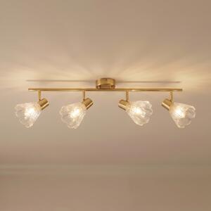 Lindby Spot de tavan Margaux, cu 4 becuri, alamă/transparent, sticlă, reglabil, Auriu / Alamă, Hol, Sticlă