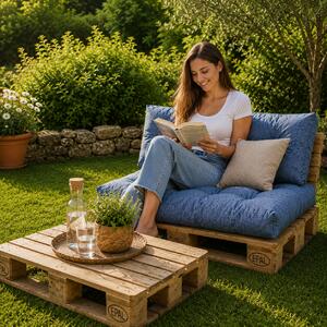 Set perne grădină ”Pallet Soft Seating” Albastru Smarald + Fata de masa cadou