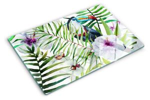 Tocător din sticlă Motiv tropical cu păsări și plante