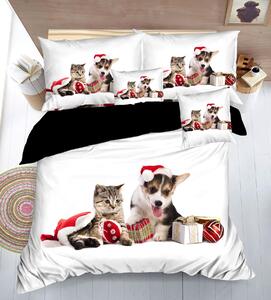 Lenjerie de pat 3D Caine și pisica, 7 piese