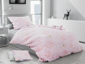 Lenjerie de pat din bumbac flanelat roz, BREVE + husa de perna 40x50 cm Gratuit