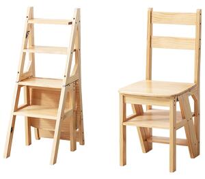 Scaun Pliabil Tip Scară din Lemn Masiv, 4 Trepte, 38x35x90 cm, Natural