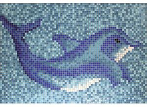 Tablou mozaic din sticlă pentru piscină Delfin GMK37 albastru 160x110 cm