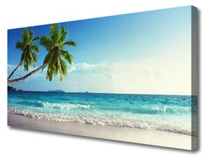 Tablou pe panza canvas Palm Trees Sea Beach Peisaj Brun Verde Gri Albastru