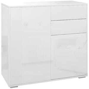 HOMCOM Comodă Elegantă cu Deschidere Touch, 2 Dulapuri și 2 Sertare, pentru Living și Dormitor, 79x36x74cm, Alb Lucios | Aosom Romania