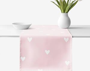 Goldea napron de masă 100% bumbac - inimioare pe roz pudră 35x140 cm