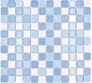 Mozaic piscină ceramic BM 300 mix albastru/alb lucios 30,2x33 cm